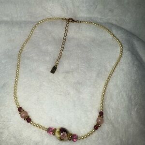 1928 Faux Pearl Pink Beads Purple Stones Vintage Necklace